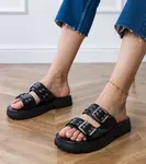 D/CEO Black flat sandals with buckles on straps Liluna