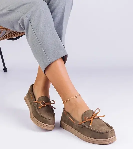 Gemre Zelené dámske mokasíny z eko-semišu s mašľou Sarina