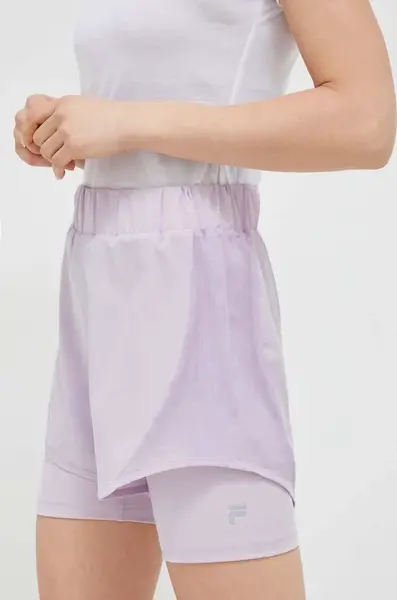 Tréninkové šortky Fila Revin fialová barva, hladké, high waist