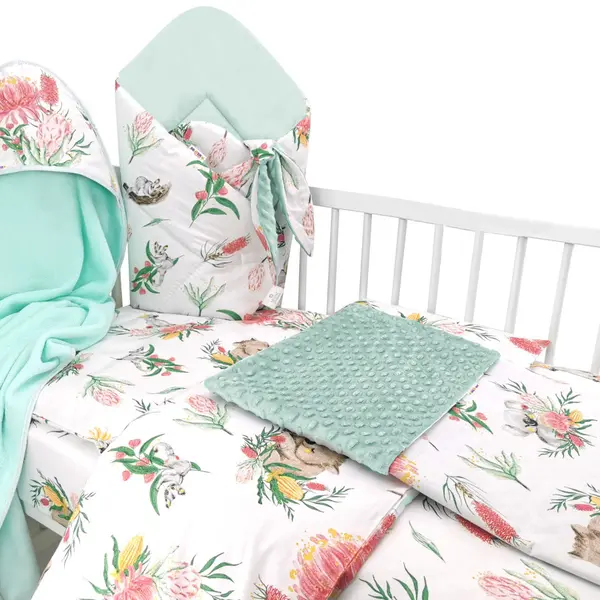 Baby Nellys 6-ti dílná výhod. sada s dárkem pro miminko, 135 x 100 - Exotika, bílá/mátová