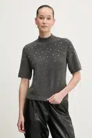 Svetr z vlněné směsi Abercrombie & Fitch dámský, šedá barva, s pologolfem, KI150-4339