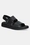 Kožené sandály Calvin Klein FLAT ADJ SANDAL EYELET dámské, černá barva, HW0HW02488