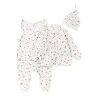 MBaby Bavlněná 3D sada, dupačky s košilkou + čepička, Amélie, bílá/růžová