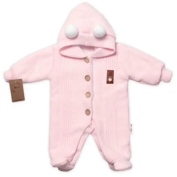 Baby Nellys Pletená kombinéza/overal LUX STAR s kožíškem - dvouvrstvá, sv. růžová vel.  68