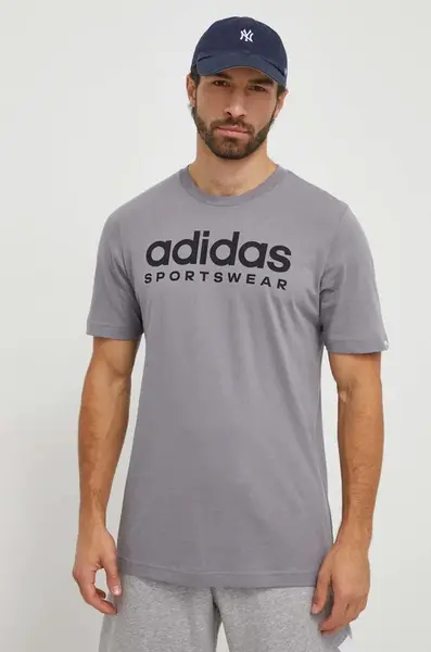Bavlněné tričko adidas šedá barva, s potiskem, IW8836