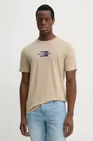 Bavlněné tričko Tommy Hilfiger béžová barva, s potiskem, MW0MW38636