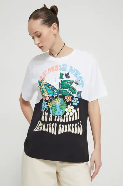 Bavlněné tričko Desigual CANEL bílá barva, 24SWTKAZ