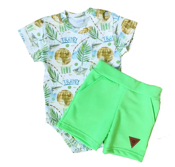 g-baby Body kr. rukáv + kraťásky s kapsami 2D sada, Cestovatel, , zelené, vel. 74
