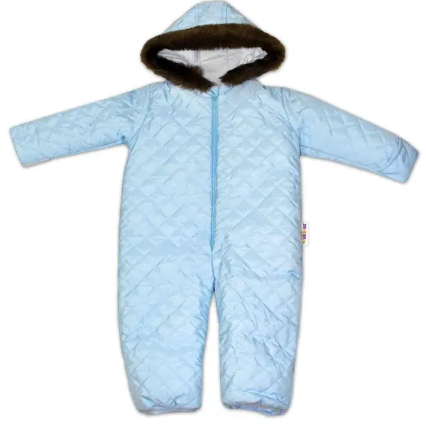 Baby Nellys Kombinéza s kapucí a kožíškem ®prošívaná, bez šlapek - sv. modrá, vel. 98 vel. 98