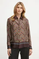 Hedvábné tričko Luisa Spagnoli LIQUIRIZIA hnědá barva, regular, s klasickým límcem, 541465