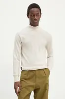 Vlněný svetr G-Star pánský, béžová barva, lehký, s golfem, D25175-D847