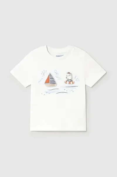 Dětské bavlněné tričko Mayoral bílá barva, s potiskem, 1059