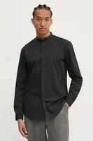 Bavlněná košile HUGO černá barva, slim, se stojáčkem, 50534067