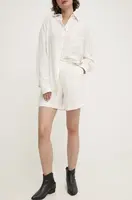 Lněné šortky Answear.LAB bílá barva, high waist