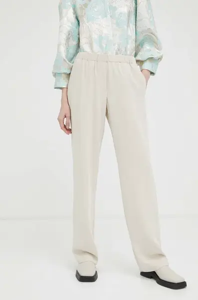 Kalhoty Samsoe Samsoe Hoys dámské, béžová barva, jednoduché, high waist, F16304674