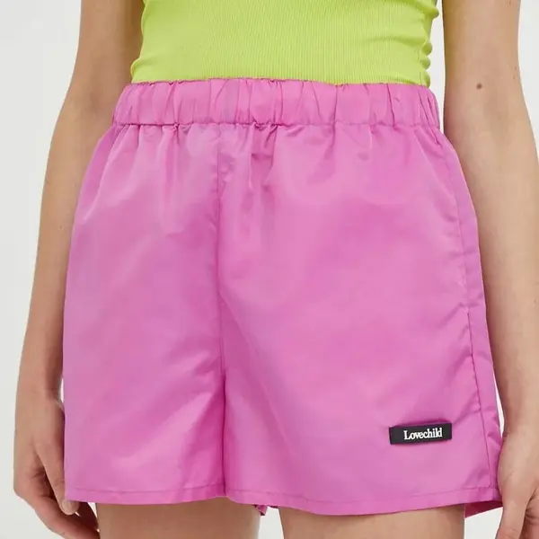 Kraťasy Lovechild dámské, růžová barva, hladké, high waist