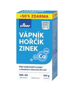 Vitar Vápník + hořčík + zinek + vit.D3 + vit.K1 100+50 tablet
