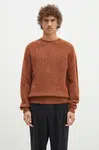 Vlněný svetr Norse Projects Birnir Brushed Lambswool pánský, hnědá barva, N45.0520.4001