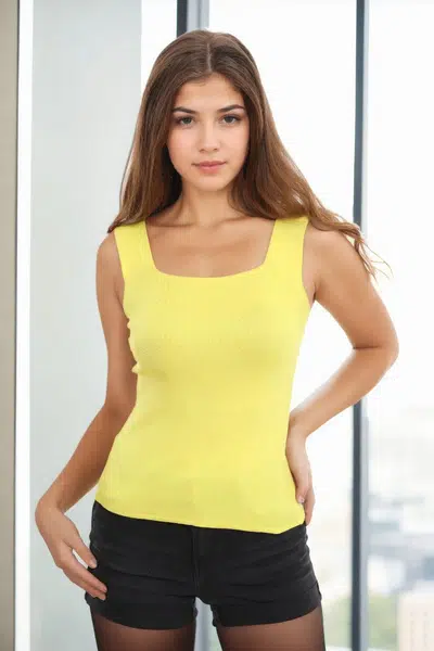 60108 Dewberry Womens Sleeveless Blouse - Strappy Tank Top-YELLOW