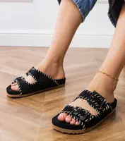 Gemre Black slides with buckles and embroidery on straps Kim