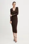 Šaty Liu Jo hnědá barva, midi, přiléhavé, MF5036 MS99E