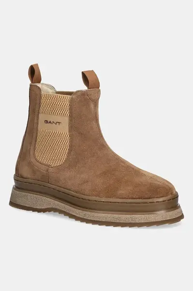 Semišové kotníkové boty Gant Sistown dámské, hnědá barva, na platformě, 31553102