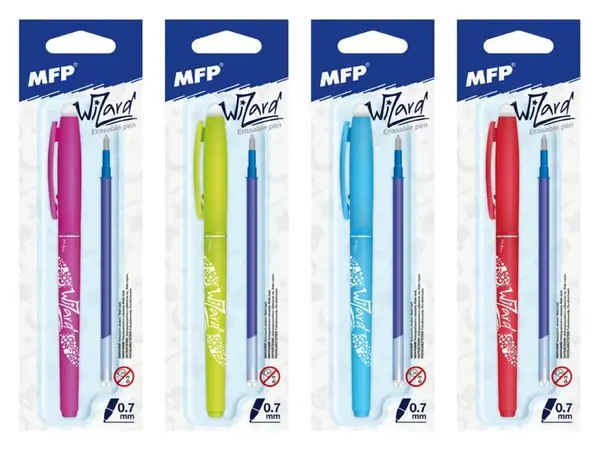 Kuličkové pero gumovací Wizard 0,7 modré BLISTR, + náplň