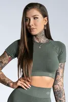 Gym Glamour Crop-Top s krátkým rukávem Khaki Ombre , M, khaki