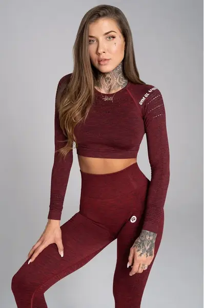 Gym Glamour Crop-Top bezešvý Bordo Melange, XS, bordo