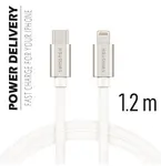 Swissten datový kabel textil, USB-C / Lightning, 1,2m, stříbrný
