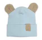 Baby Nellys Dvouvrstvá žebrovaná čepička s oušky boucle medvídek - modrá