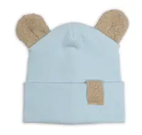 Baby Nellys Dvouvrstvá žebrovaná čepička s oušky boucle medvídek - modrá