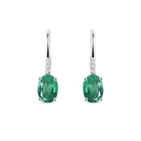 Visiace náušnice z bieleho zlata so smaragdami a diamantmi KLENOTA