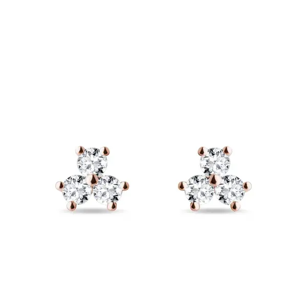 Náušnice napichovačky z ružového zlata s tromi briliantmi KLENOTA