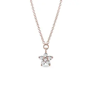 Náhrdelník hvězda s diamanty v růžovém zlatě KLENOTA