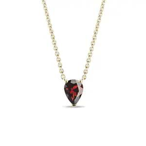 Zlatý náhrdelník s granátem ve tvaru kapky KLENOTA
