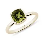 Prsten s cushion vltavínem ve žlutém zlatě KLENOTA
