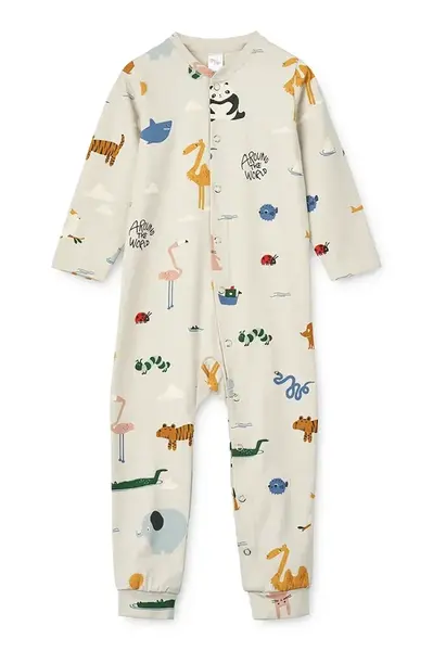 Dětský overal Liewood Birk Printed Pyjamas Jumpsuit béžová barva, LW20677