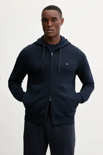 Mikina Emporio Armani Underwear pánská, tmavomodrá barva, s kapucí, hladká, EM000644 AF14982