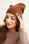 Kesi Dámská čepice s proužky a ozdobným knoflíkem s přídavkem vlny a modalu hnědá