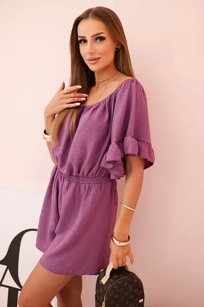 Kesi Dámský bavlněný overal bez rukávů s vázáním v pase ecru