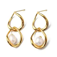 Natural Pearl Beaded Twist Teardrop Dangle Stud Earrings