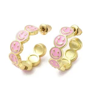Smiling Face Golden Brass Stud Earrings