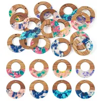 16Pcs 8 Colors  Resin and Walnut Pendants