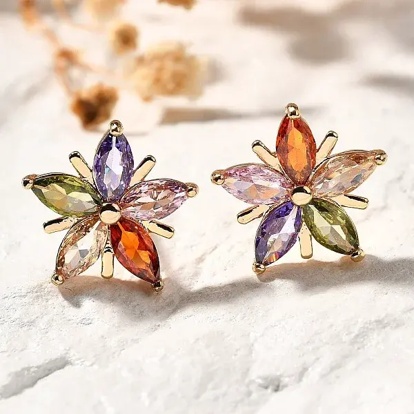 Brass Micro Pave Cubic Zirconia Stud Earrings