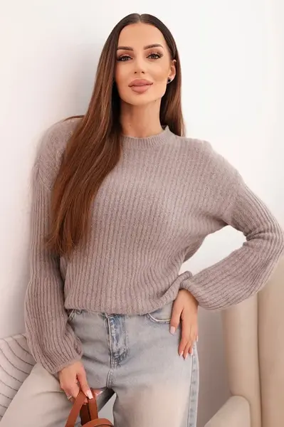 Kesi Włoski Svetr dámský z baby alpaky s bufkovými rukávy fango