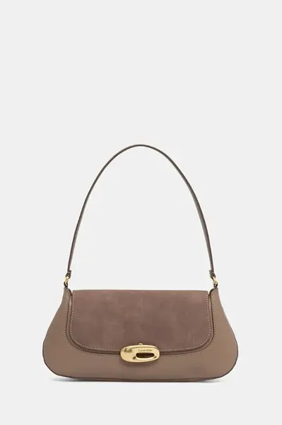 Kožená kabelka Calvin Klein béžová barva, LV04F3337G