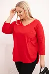 Kesi Dámska bavlnená blúzka Plus Size s V výstrihom a srolovanými rukávmi červená