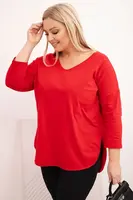 Kesi Dámska bavlnená blúzka Plus Size s V výstrihom a srolovanými rukávmi červená