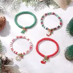 4Pcs Christmas Theme Handmade Polymer Clay Beads Stretch Bracelet Sets